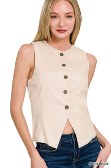 Zenana Linen Button Down Vest
