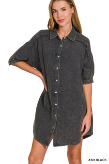 Zenana Washed Double Gauze Button Down Shirt Dress