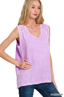 Zenana Double Gauze Raw Edge Acid Washed Tank