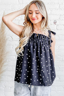 And The Why Daisy Polka Dot Print Ruffle Tank Top