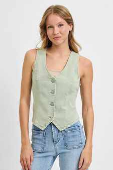 RISEN Full Size V Neck Button Down Vest Plus Size