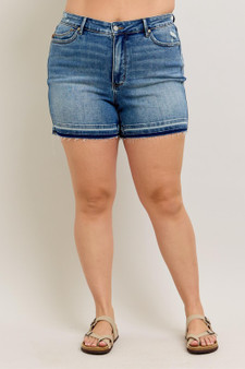 Judy Blue Plus Size Mr Tummy Control Vintage Wash Release Hem Shorts