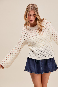 SO ME Geometric Pattern Open Knit Lightweight Sweater