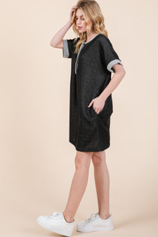 Casual Contrast Trim Henley Dress