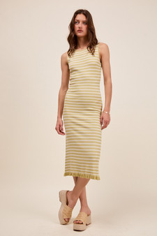 SO ME Stripe Sleeveless Sweater Knit Maxi Dress With Ruffled Hem