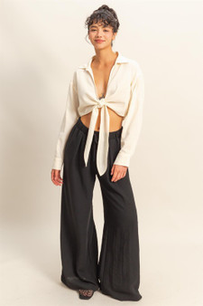 HYFVE Washed Tie Front Crop Top