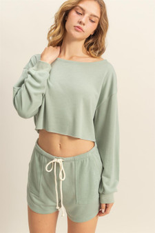 HYFVE Boat Neck Long Sleeve Cropped Top