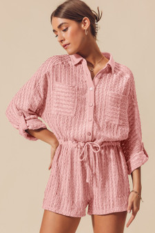 SO ME Textured Knit Button Front Romper