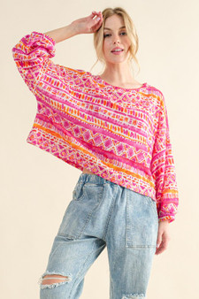 And The Why Cozy Textured Printed Casual Top