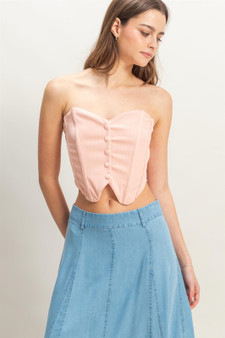 HYFVE Buttoned Front Strapless Knit Bustier Top