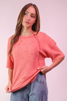 VERY J Mineral Washed Ribbed Knit Casual Top