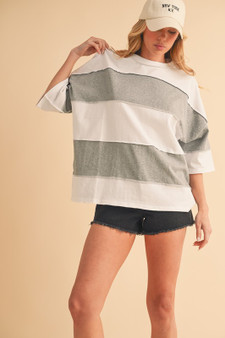 Aemi+Co Color Block Round Neck Short Sleeve T-Shirt