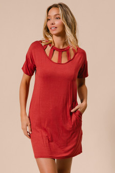 BiBi Front Cutout Mini Tee Dress with Pockets