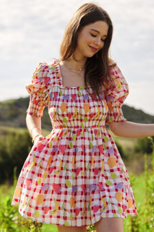 Davi & Dani Fruits Printed Smocking Mini Dress