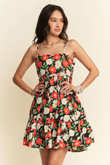 Davi & Dani Floral Scalloped Cutout Back Mini Dress