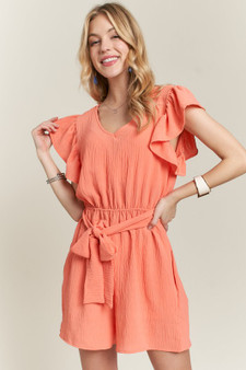 ADORA Ruffle Sleeves Romper with Pockets