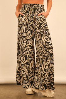 VERY J Full Size Printed Wide Leg Pants Plus Size