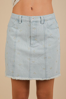 VERY J Bow Printed Casual Denim Mini Skirt