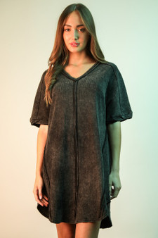 VERY J Mineral Washed Ribbed Knit Mini Dress