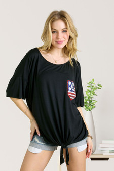 ADORA Sequin US Flag Pocketed Top