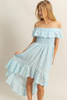 HYFVE High-Low Eyelet Ruffled Off-Shoulder Dress