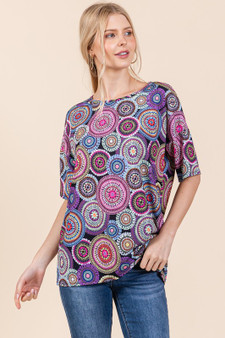 BOMBOM Printed Round Neck Half Sleeve Top