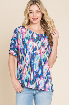 BOMBOM Lightweight Contrast Round Neck Short Sleeve T-Shirt