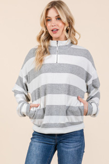 BOMBOM Striped Quarter Zip Drop Shoulder Sweatshirt