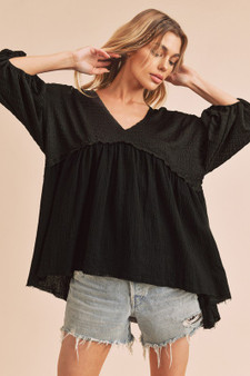 Aemi + Co High-Low Frayed Hem V-Neck Blouse