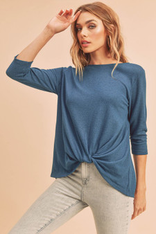 Aemi + Co Twist Front Round Neck 3/4 Sleeve T-Shirt