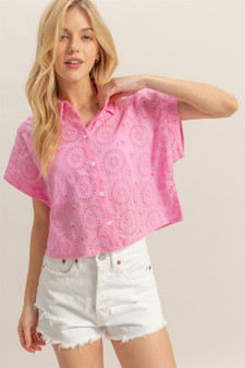 HYFVE Lightweight Eyelet Button Down Short Sleeve Shirt