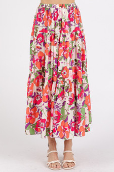 Mittoshop Flower Print Elastic Waist Tiered Skirt