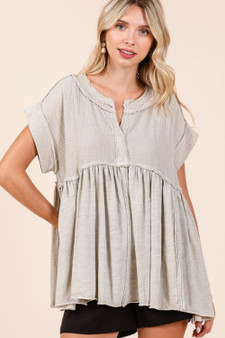 Mittoshop Mixed Media Mineral Wash Babydoll Short Sleeve Blouse