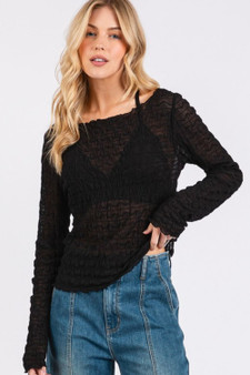 Mittoshop Lettuce Hem Boat Neck Long Sleeve Blouse