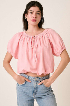 Mittoshop Linen Two-Way Short Sleeve Crop Blouse