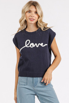 Mittoshop Contrast Letter Round Neck Cap Sleeve Knit Top