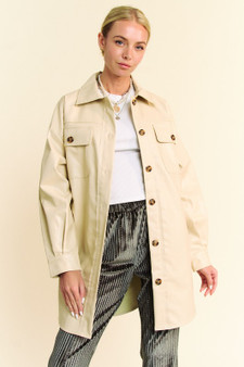 Davi & Dani Faux Leather Button Up Jacket with Chest Pockets