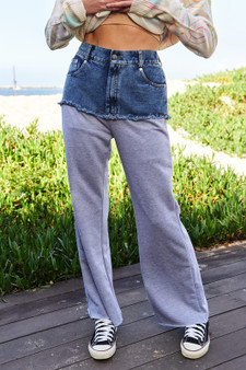 Davi & Dani Raw Hem Denim Patchwork Wide Leg Pants