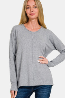 Zenana Front Seam Round Neck Sweater