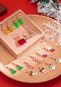 Jewelry Simple Multi-Color Bulb Candy Set Earrings Christmas Tree Snowman Festive Earrings