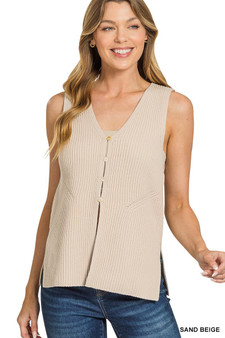 Zenana 4 Buttons Ribbed Sweater Vest