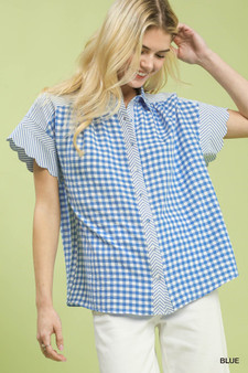 Umgee Mixed Gingham Short Sleeve Shirt