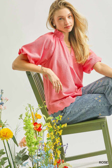 Umgee Scalloped Hem Textured Blouse