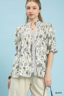 Umgee Mixed Print Button Front Top