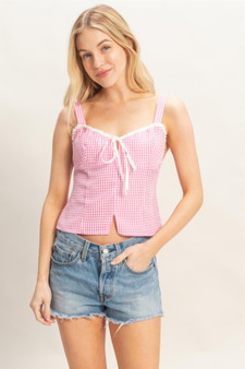 Gingham Tie Front Tank Top​​​