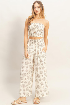Smocked Tube Top & Wide-Leg Pants Set​