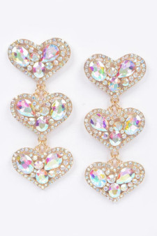 Three Heart Gem Earrings