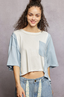 POL Color Block Patchwork Cropped T-Shirt