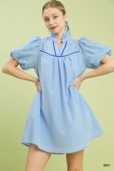 Umgee Puff Sleeve Textured Babydoll Dress