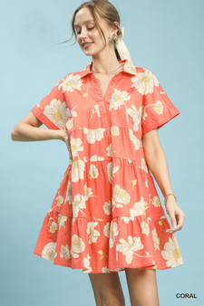 Umgee Floral Tiered Collared Babydoll Dress